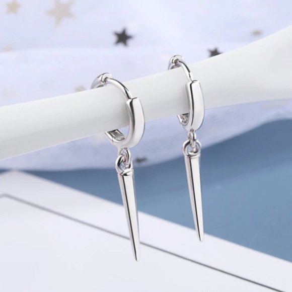 *NEW 925 Sterling Silver Spike Drop Huggie Hoops - Picture 7 of 8